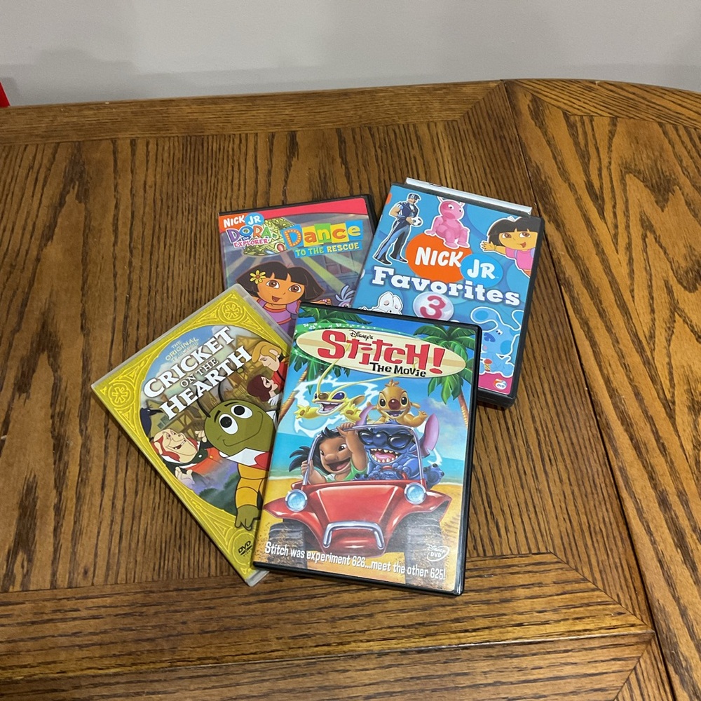 DVDs: Stitch, Dora, Blues Clues, Lazytown, Max & Ruby & Cricket on The Hearth